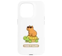 Take It Slow | Adorable Capybara sur Turtle Kawaii Pun Coque pour iPhone 15 Pro
