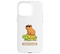 Take It Slow | Adorable Capybara sur Turtle Kawaii Pun Coque pour iPhone 15 Pro Max