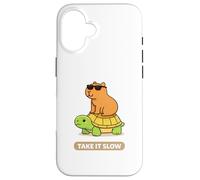 Take It Slow | Adorable Capybara sur Turtle Kawaii Pun Coque pour iPhone 16