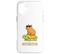 Take It Slow | Adorable Capybara sur Turtle Kawaii Pun Coque pour iPhone 16 Plus