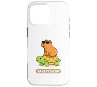 Take It Slow | Adorable Capybara sur Turtle Kawaii Pun Coque pour iPhone 16 Pro