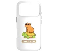 Take It Slow | Adorable Capybara sur Turtle Kawaii Pun Coque pour iPhone 17 Pro