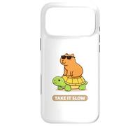 Take It Slow | Adorable Capybara sur Turtle Kawaii Pun Coque pour iPhone 17 Pro Max