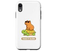 Take It Slow | Adorable Capybara sur Turtle Kawaii Pun Coque pour iPhone XR