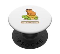 Take It Slow | Adorable Capybara sur Turtle Kawaii Pun PopSockets PopGrip Adhésif