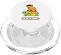 Take It Slow | Adorable Capybara sur Turtle Kawaii Pun PopSockets PopGrip pour MagSafe