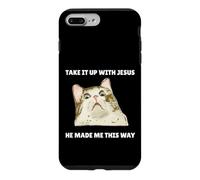 Take It Up with Jesus He Made Me This Way Funny Vintage Cat Coque pour iPhone 7 Plus/8 Plus