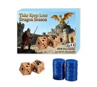 Take Keep Lose Dragon Season Jeu de dés en bois avec symboles du dragon et de l'épée, 36 pièces, 2 joueurs et plus, jeux de table adaptés aux familles pour voyages, restaurants et jeux de société