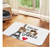 Take Me to Paris Tapis d'alimentation à motifs avec dessus en polyuréthane absorbant l'eau et base en caoutchouc - Tapis antidérapant pour chien, chat, animal de compagnie, 30 x 45 cm