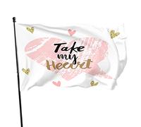 Take My Heart Garden Flag 0,9 x 1,5 m Citation romantique Rose Love Heart Glitter Doré Floral Polyester Yard Drapeaux Maison Patio Pelouse Intérieur Extérieur Bannière de Voeux
