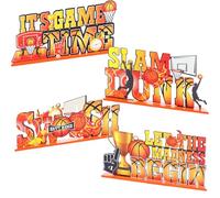 TAKEALOOKO Lot de 4 panneaux en bois pour décorations de fête, décorations de table sur le thème du sport pour le temps de jeu, fournitures de plateau à étages et décoration de fête de basket-ball