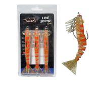 TAKEDO Lot de 3 leurres crevettes OEM en TPR 120MM 90MM, appât de pêche souple en TPE, imitation crevette vivante avec hameçon de pêche VMC 5/0 G