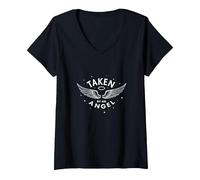 Taken by an Angel : Celestial Wings, J'adore ma Copine T-Shirt avec Col en V, Femme, Noir, S