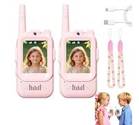 Takie-Walkie Enfant, Talkie-Walkie Rechargeable USB avec Vidéo et Caméra HD, 4 Modes de Voix Changée, Portée 100-400m, Jouet pour Garçons et Filles de 3 à 12 Ans (Rose x2)