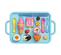 Takingup 1 Ensemble de Jouets à Pudding Japonais avec cuillère, Fourchette, Baguettes, Glace, Glace et Assiette, Accessoires de Cuisine pour garçons et Filles, Jouet à Pudding, Bleu, Japonais