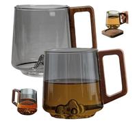 Takingup 2 pièces tasses en verre avec poignées, 450 ml/15 oz tasse à café transparente en verre de whisky de montagne créatif pour hommes et femmes-tasse