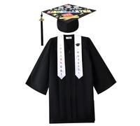 Takingup 4 pièces/ensemble casquette et robe de remise de diplôme maternelle, casquette et robe remise diplôme préscolaire avec imprimé amusant, étole certificat pour les cérémonies d'enfants, M