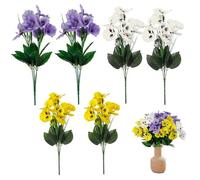 Takingup 6 Paquets de Fleurs de pensées artificielles 14 Pouces, Fausses Fleurs réalistes à Faire soi-même pour Les centres Table Porche Mariage Jardin, Couleurs mélangées et artificielles