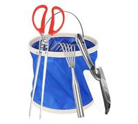 Takingup Ensemble de 4 râteaux à palourdes avec Seau Pliable, râteau à Sable et Pelle Robustes pour Le bombardement et Le Jardinage, kit Ultime de Plage, Outils bombardement pour la Plage