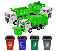 Takingup Ensemble de Jouets de Camion à ordures avec 3 camions poubelles et 4 poubelles, Jouet interactif éducatif réaliste pour garçons à partir 3 Ans, Tout-Petits, Enfants, Vacances, Anniversaire