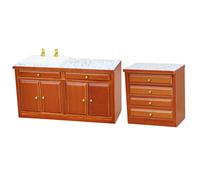 Takingup Ensemble de Meubles de Cuisine pour Maison poupée, Armoire Miniature Style Vintage à l'échelle 1/12 avec évier et tiroir, Meubles Fonctionnels Maison poupée en Bois Marron pour affichag