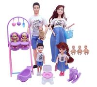 Takingup Ensemble de poupée Enceinte avec bébé dans Le Ventre, Papa et 5 Enfants, Ensemble de mère Enceinte en Toute sécurité, 7 Personnes avec Accessoires Maison poupée, Jouet Simulation pour enfa