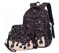 Takingup Ensemble de sac à dos crème glacée, sac à livres Preppy mignon 3 pièces pour filles avec bandoulière et porte-monnaie, sacs dos noirs mignons