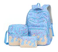 Takingup Ensemble de sac à dos crème glacée, sac à livres Preppy mignon 3 pièces pour filles avec bandoulière et pochette, sacs dos bleus mignons