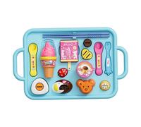 Takingup Jouet à Pudding avec cuillère, 1 Ensemble de Jouets à Pudding Japonais avec cuillère, Fourchette, Baguettes, crème glacée, Glace et Assiette pour garçons et Filles Bleu