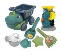 Takingup Jouets de Sable Dinosaure, Ensemble de Jouets Plage Dinosaure, Sable 7 pièces avec Camion, sablier, pelles et moules pour Jeux d'extérieur pour Enfants, pour la Plage
