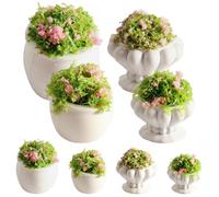 Takingup Lot de 8 Plantes Miniatures pour Maison de poupée - Ensemble Petites Plantes Vertes réalistes avec Pots Fleurs, Mini Plante Parfaite à l'échelle 1:12 pour la décoration Maison poupée et