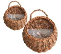 Takingup Panier Suspendu, Couleur Rotin 2 Pièces Jardinière Suspendue en Rotin Naturel Vintage Panier Mural Stockage Plante Mur Pot de Fleur pour Maison Jardin Plantes d'intérieur
