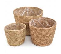 Takingup Pot de Fleurs en Osier 3 pièces, Panier de Plantes en jonc mer tissé à la Main avec Doublure en Plastique pour Plantes d'intérieur, Rangement décoratif et Housse jardinière pour Panier ter