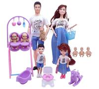 Takingup Poupée bébé, Ensemble de poupée Enceinte avec bébé dans Le Ventre, Papa et 5 Enfants, Ensemble de mère Enceinte en Toute sécurité, 7 Personnes avec Accessoires Maison, Jouet simulat