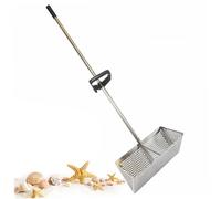Takingup Râteau à puces de Sable, Tamis à Sable de Plage en Dents Requin en Acier Inoxydable avec râteau Long Manche Amovible avec Panier Large Trou Hexagonal 15, 8 Pouces, Argent