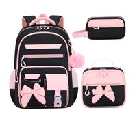 Takingup Sac à dos à nœud pour filles, cartable d'école 3 pièces avec sac déjeuner et trousse crayons, ensemble de dos pour enfants et adolescents mignons