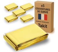 Takit Couverture De Survie 5X- Réutilisable - Extra Large - 210 * 160cm - Imperméable - Couverture Chauffante De Survie en Mylar pour Camping, Randonnée, Premiers Soins - Or & Gris