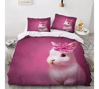 TAKOLI Housse de Couette 140 x 200cm Enfant Motif Lapin Rose Parure de Lit 1 Personne Lapin Mignon avec Fermeture Éclair et 1 Taie d'oreill, 100% Microfibre