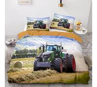 TAKOLI Housse de Couette 140 x 200cm Enfant Motif Tracteur Parure de Lit 1 Personne Camion Moissonneuse-Batteuse avec Fermeture Éclair et 1 Taie d'oreill, 100% Microfibre