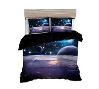 TAKOLI Housse de Couette 180 x 200cm Enfant Univers Étoiles Galaxies Parure de Lit 2 Personne Terre Étoiles Espace avec Fermeture Éclair et 2 Taies d'oreill, 100% Microfibre