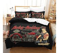 TAKOLI Housse de Couette 200 x 200cm Adulte Moto Vintage Parure de Lit 2 Personne avec Fermeture Éclair et 2 Taies d'oreill, 100% Microfibre
