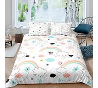 TAKOLI Housse de Couette 220 x 240cm Adulte Arc-en-Ciel, Nuages, Coccinelle Parure de Lit 2 Personne pour Filles avec Fermeture Éclair et 2 Taies d'oreill, 100% Microfibre