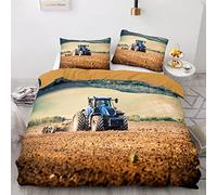TAKOLI Housse de Couette 220 x 240cm Adulte Motif Tracteur Parure de Lit 2 Personne Camion Moissonneuse-Batteuse avec Fermeture Éclair et 2 Taies d'oreill, 100% Microfibre