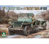 TAKOM Truck Utilitaire 1/35 US Army 1/4 Ton avec remorque et kit de Personnage avec Suivi