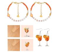 TAKONE Aperol Spritz Coffret cadeau pour femme - 2 bracelets en forme de cœur, 2 boucles d'oreilles et 2 cartes de vœux avec enveloppe - Parfait pour les fans d'Aperol, un anniversaire et une fête