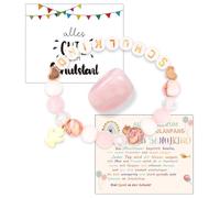 TAKONE Coffret Cadeau de Rentrée - Bracelet de Scolaire pour Fille avec Ange Gardien et Porte-Bonheur, Pierre du Courage pour Enfant et Carte de Vœux - Rentrée Scolaire 2025 Cornet d’École