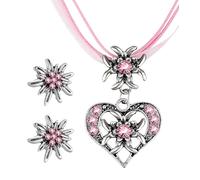 TAKONE Parure de bijoux pour femme - 3 pièces avec pendentif edelweiss et boucles d'oreilles, collier traditionnel pour Dirndl et Oktoberfest Bijoux pour femme