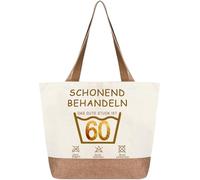 TAKONE Sac en coton pour 60e anniversaire femme - Sac en tissu amusant et utile avec inscription en allemand « Schonend Behandeln, Das Gute Stück Ist 60 » - Cadeaux particulièrement originaux pour les