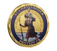 TAKONE Saint Christophe Plaque de Voiture Ø40mm - Médaille en Métal avec Symbole d'Ange Gardien - Saint Patron des Conducteurs Porte-Bonheur pour Voiture et Voyage