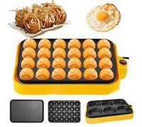 Takoyaki Maker, 24 Trous Poêle Électrique avec 3 Casseroles, Casserole Antiadhésive 800W, Finition en Satin, Contrôle Automatique de la Température, Amovible Et Lavable, pour Sandwich, Œuf, Steak